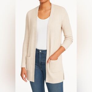 Old Navy Light Beige Ribbed Open Front Cardigan with Pockets – Size Large